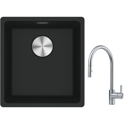 Franke Maris MRG 110-37 zlewozmywak 40x37 cm Fragranite czarny mat z baterią kuchenną Eos stal szlachetna (1250687248, 1150590045)