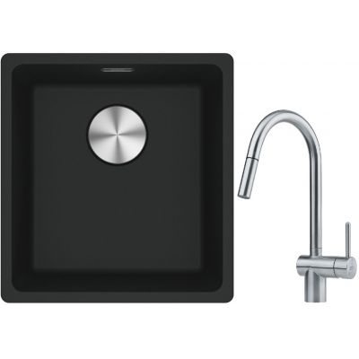 Franke Maris MRG 110-37 zlewozmywak 40x37 cm Fragranite czarny mat z baterią kuchenną Leda Neo stal szlachetna (1250687248, 1150590047)
