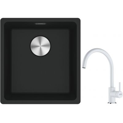 Franke Maris MRG 110-37 zlewozmywak 40x37 cm Fragranite czarny mat z baterią kuchenną Lina biały polarny (1250687248, 1150626024)