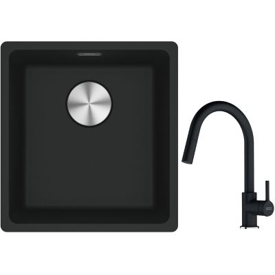 Franke Maris MRG 110-37 zlewozmywak 40x37 cm Fragranite czarny mat z baterią kuchenną Lina onyx (1250687248, 1150626055)