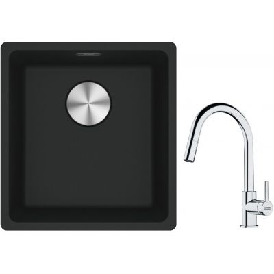 Franke Maris MRG 110-37 zlewozmywak 40x37 cm Fragranite czarny mat z baterią kuchenną Lina chrom (1250687248, 1150693229)