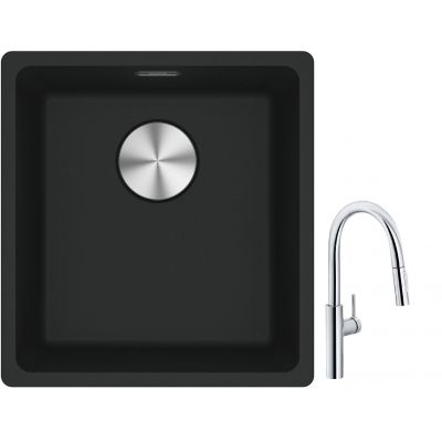 Franke Maris MRG 110-37 zlewozmywak 40x37 cm Fragranite czarny mat z baterią kuchenną Pescara L Slide-In chrom (1250687248, 1150538940)