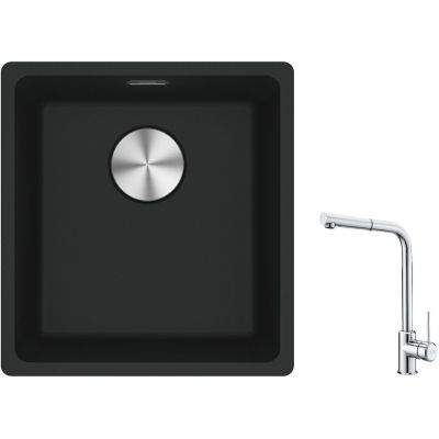 Franke Maris MRG 110-37 zlewozmywak 40x37 cm Fragranite czarny mat z baterią kuchenną Sirius Side chrom (1250687248, 1150668280)