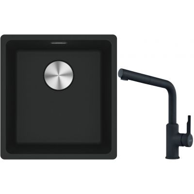 Franke Maris MRG 110-37 zlewozmywak 40x37 cm Fragranite z baterią kuchenną Urban czarny mat (1250687248, 1150627523)