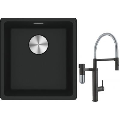 Franke Maris MRG 110-37 zlewozmywak 40x37 cm Fragranite czarny mat z baterią kuchenną Vital Semi-Pro czarny mat/stal (1250687248, 1200621313)