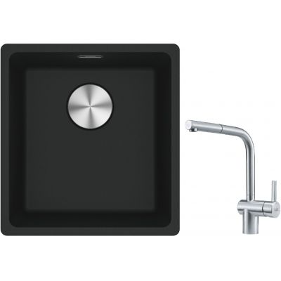 Franke Maris MRG 110-37 zlewozmywak 40x37 cm Fragranite onyx z baterią kuchenną Atlas stal szlachetna (1250687249, 1150521439)