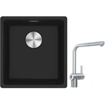Franke Maris MRG 110-37 zlewozmywak 40x37 cm Fragranite onyx z baterią kuchenną Atlas Neo Sensor stal szlachetna (1250687249, 1150625523)