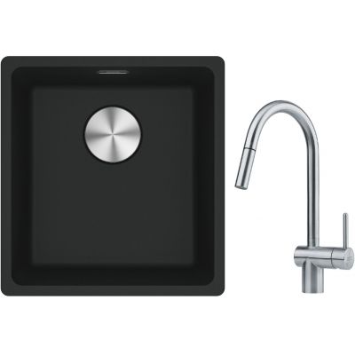 Franke Maris MRG 110-37 zlewozmywak 40x37 cm Fragranite onyx z baterią kuchenną Leda Neo stal szlachetna (1250687249, 1150590047)