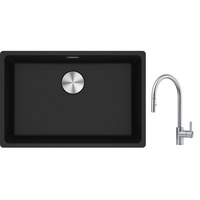 Franke Maris MRG 110-62 zlewozmywak 62x40 cm Fragranite onyx z baterią kuchenną Eos stal szlachetna (1250687257, 1150590045)