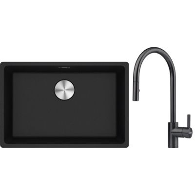 Franke Maris MRG 110-62 zlewozmywak 62x40 cm Fragranite onyx z baterią kuchenną Eos czarna stal szlachetna (1250687257, 1150613671)