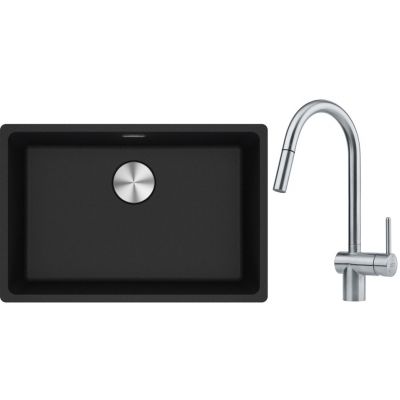 Franke Maris MRG 110-62 zlewozmywak 62x40 cm Fragranite onyx z baterią kuchenną Leda Neo stal szlachetna (1250687257, 1150590047)