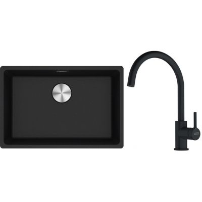 Franke Maris MRG 110-62 zlewozmywak 62x40 cm Fragranite onyx z baterią kuchenną Lina czarny mat (1250687257, 1150626019)