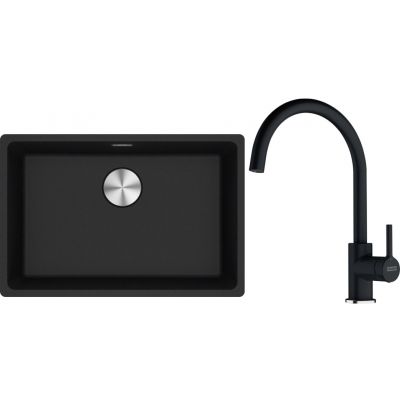 Franke Maris MRG 110-62 zlewozmywak 62x40 cm Fragranite onyx z baterią kuchenną Lina onyx (1250687257, 1150626020)