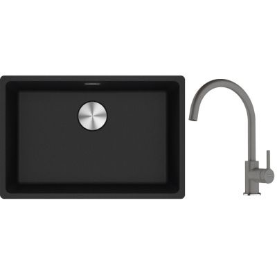 Franke Maris MRG 110-62 zlewozmywak 62x40 cm Fragranite onyx z baterią kuchenną Lina kamienny szary (1250687257, 1150626022)