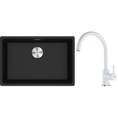 Franke Maris MRG 110-62 zlewozmywak 62x40 cm Fragranite onyx z baterią kuchenną Lina biały polarny (1250687257, 1150626024)