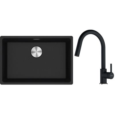 Franke Maris MRG 110-62 zlewozmywak 62x40 cm Fragranite onyx z baterią kuchenną Lina onyx (1250687257, 1150626055)