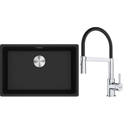 Franke Maris MRG 110-62 zlewozmywak 62x40 cm Fragranite onyx z baterią kuchenną Lina chrom/czarny (1250687257, 1150626085)