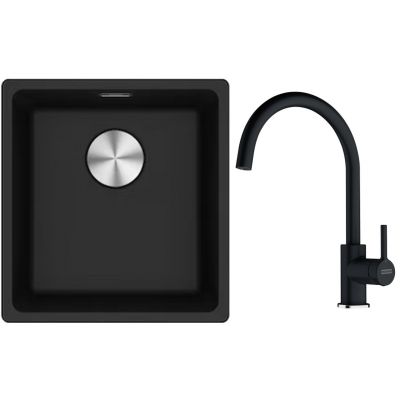 Franke Maris MRG 110-37 zlewozmywak 40x37 cm Fragranite z baterią kuchenną Lina onyx (1250687249, 1150626020)