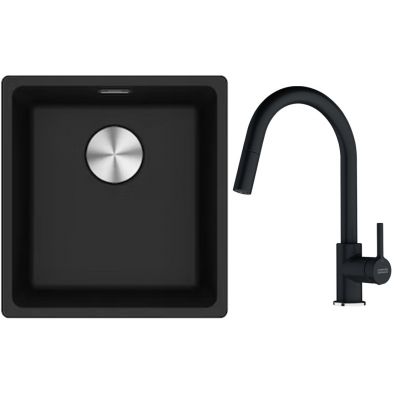 Franke Maris MRG 110-37 zlewozmywak 40x37 cm Fragranite z baterią kuchenną Lina onyx (1250687249, 1150626055)