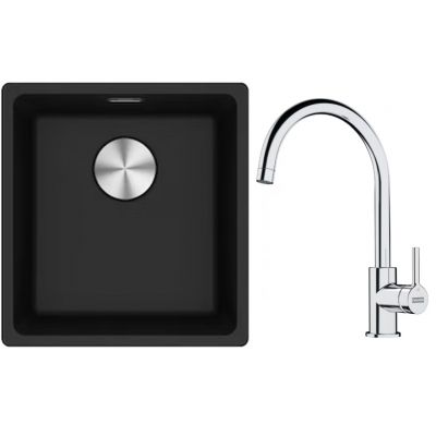 Franke Maris MRG 110-37 zlewozmywak 40x37 cm Fragranite onyx z baterią kuchenną Lina chrom (1250687249, 1150693228)