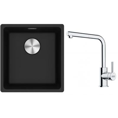 Franke Maris MRG 110-37 zlewozmywak 40x37 cm Fragranite onyx z baterią kuchenną Lina chrom (1250687249, 1150712420)