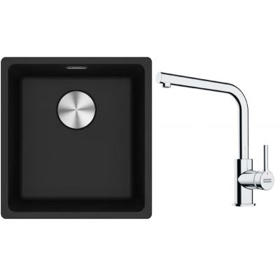 Franke Maris MRG 110-37 zlewozmywak 40x37 cm Fragranite onyx z baterią kuchenną Lina chrom (1250687249, 1150693230)