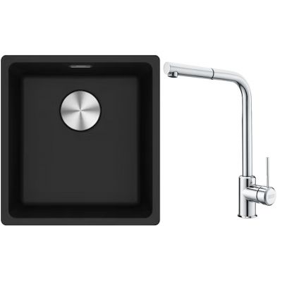 Franke Maris MRG 110-37 zlewozmywak 40x37 cm Fragranite onyx z baterią kuchenną Sirius Side chrom (1250687249, 1150668280)