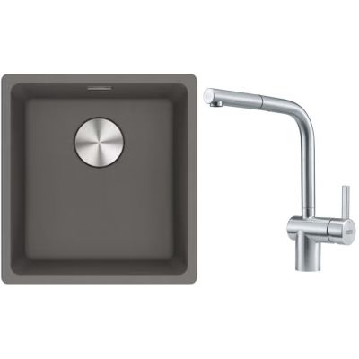 Franke Maris MRG 110-37 zlewozmywak 40x37 cm Fragranite kamienny szary z baterią kuchenną Atlas stal szlachetna (1250687250, 1150521439)