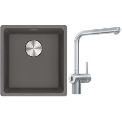 Franke Maris MRG 110-37 zlewozmywak 40x37 cm Fragranite kamienny szary z baterią kuchenną Atlas Neo Sensor stal szlachetna (1250687250, 1150625523)