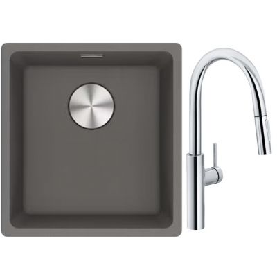 Franke Maris MRG 110-37 zlewozmywak 40x37 cm Fragranite kamienny szary z baterią kuchenną Pescara L Slide-In chrom (1250687250, 1150538940)