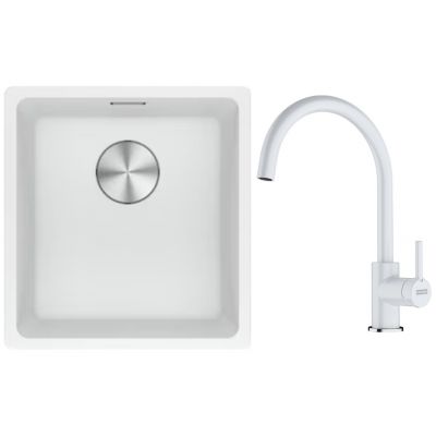 Franke Maris MRG 110-37 zlewozmywak 40x37 cm Fragranite z baterią kuchenną Lina biały polarny (1250687251, 1150626024)
