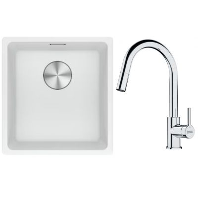 Franke Maris MRG 110-37 zlewozmywak 40x37 cm Fragranite biały polarny z baterią kuchenną Lina chrom (1250687251, 1150693229)