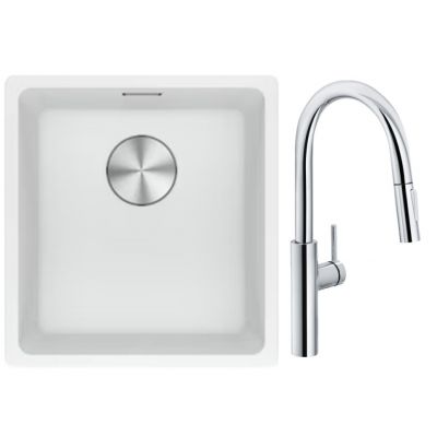 Franke Maris MRG 110-37 zlewozmywak 40x37 cm Fragranite biały polarny z baterią kuchenną Pescara L Slide-In chrom (1250687251, 1150538940)