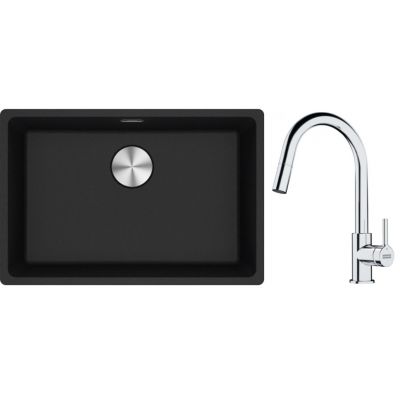 Franke Maris MRG 110-62 zlewozmywak 62x40 cm Fragranite onyx z baterią kuchenną Lina chrom (1250687257, 1150693229)