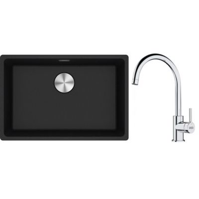 Franke Maris MRG 110-62 zlewozmywak 62x40 cm Fragranite onyx z baterią kuchenną Lina chrom (1250687257, 1150693228)