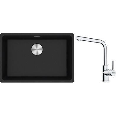 Franke Maris MRG 110-62 zlewozmywak 62x40 cm Fragranite onyx z baterią kuchenną Lina chrom (1250687257, 1150693230)