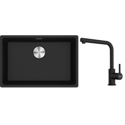 Franke Maris MRG 110-62 zlewozmywak 62x40 cm Fragranite onyx z baterią kuchenną Lina czarny mat (1250687257, 1150712435)