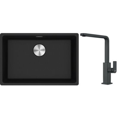 Franke Maris MRG 110-62 zlewozmywak 62x40 cm Fragranite onyx z baterią kuchenną Mythos czarna stal szlachetna (1250687257, 1150550441)