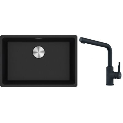 Franke Maris MRG 110-62 zlewozmywak 62x40 cm Fragranite onyx z baterią kuchenną Urban czarny mat (1250687257, 1150627523)