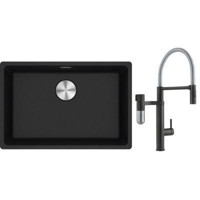 Franke Maris MRG 110-62 zlewozmywak 62x40 cm Fragranite onyx z baterią kuchenną Vital Semi-Pro czarny mat/stal (1250687257, 1200621313)