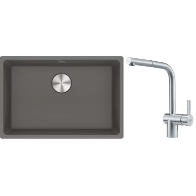 Franke Maris MRG 110-62 zlewozmywak 62x40 cm Fragranite kamienny szary z baterią kuchenną Atlas stal szlachetna (1250687258, 1150521439)