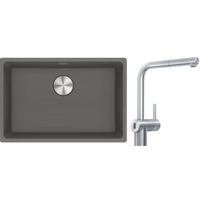 Franke Maris MRG 110-62 zlewozmywak 62x40 cm Fragranite kamienny szary z baterią kuchenną Atlas Neo Sensor stal szlachetna (1250687258, 1150625523)