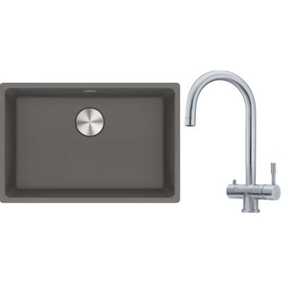 Franke Maris MRG 110-62 zlewozmywak 62x40 cm Fragranite kamienny szary z baterią kuchenną Eos stal szlachetna (1250687258, 1200179979)
