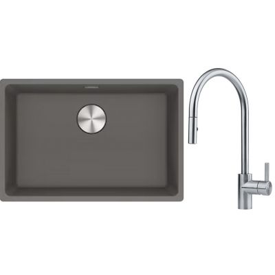 Franke Maris MRG 110-62 zlewozmywak 62x40 cm Fragranite kamienny szary z baterią kuchenną Eos stal szlachetna (1250687258, 1150590045)