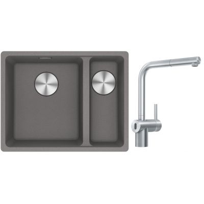 Franke Maris MRG 160-34-15SBR zlewozmywak 52x40 cm Fragranite kamienny szary z baterią kuchenną Atlas Neo Sensor stal szlachetna (1250687266, 1150625523)