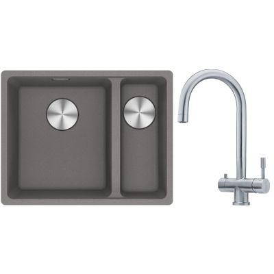 Franke Maris MRG 160-34-15SBR zlewozmywak 52x40 cm Fragranite kamienny szary z baterią kuchenną Eos stal szlachetna (1250687266, 1200179979)