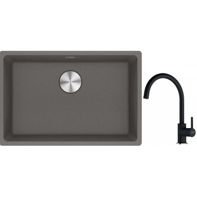 Franke Maris MRG 110-62 zlewozmywak 62x40 cm Fragranite kamienny szary z baterią kuchenną Lina onyx (1250687258, 1150626020)