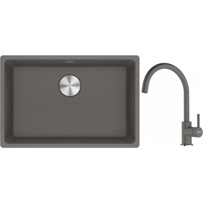 Franke Maris MRG 110-62 zlewozmywak 62x40 cm Fragranite kamienny szary z baterią kuchenną Lina kamienny szary (1250687258, 1150626022)