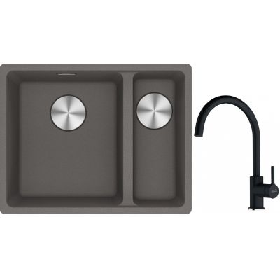 Franke Maris MRG 160-34-15SBR zlewozmywak 52x40 cm Fragranite kamienny szary z baterią kuchenną Lina onyx (1250687266, 1150626020)