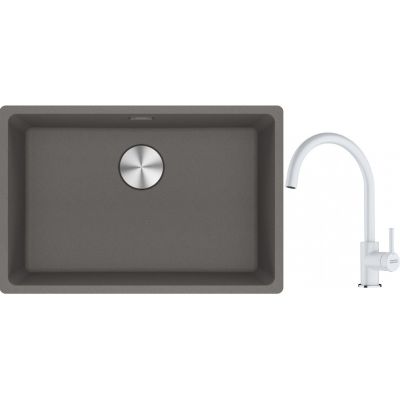 Franke Maris MRG 110-62 zlewozmywak 62x40 cm Fragranite kamienny szary z baterią kuchenną Lina biały polarny (1250687258, 1150626024)